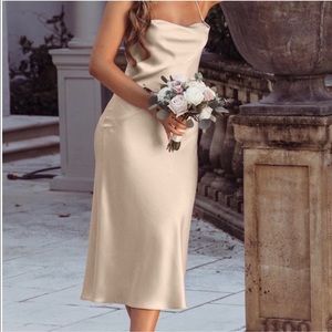 White Fox MIDI - Champagne Bridesmaid Dress - Medium